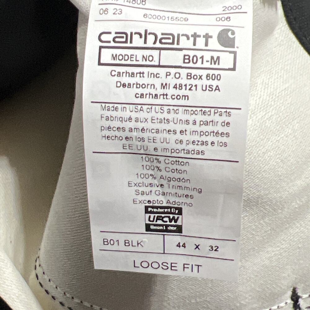 Carhartt Loose Fit 44 x 32 Firm Duck Double-Front Utility Work Pant B01-M BLK - Picture 13 of 13